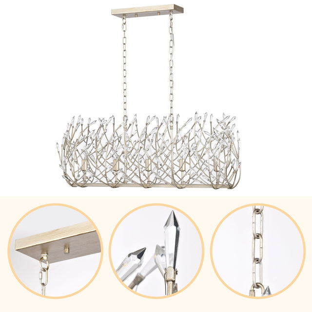 Transitional Crystal Chandelier Ceiling Light 5 lights  ，silver Pendant light Fixture for dining room, kitchen island, office, hotel, living room，Dimmable，UL listed，36W * 13L *46H