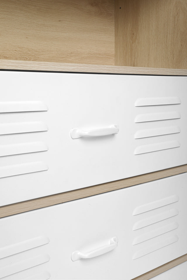 Storage Cabinet,Moline standard bookcase, 6-Shelf, Multipurpose Shelf Display Rack with Classic Tubes, Open Shelf, Industrial Bookshelf with 3 metal drawers, Space Saving