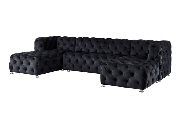 Donna U-Shaped Sectional in Black Finished with Velvet Fabric