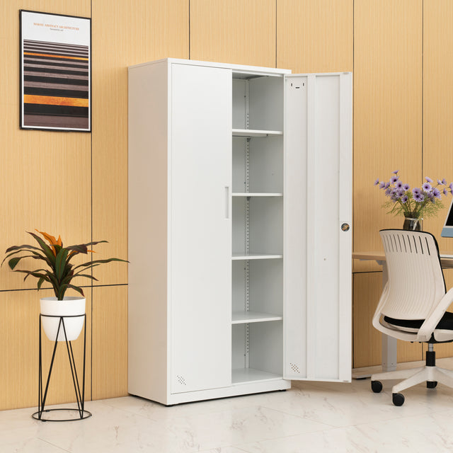 High Storage Cabinet with 2 Doors and 4 Partitions to Separate 5 Storage Spaces, Home/ Office Design