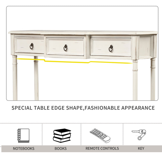 TREXM Console Table Sofa Table with Drawers for Entryway with Projecting Drawers and Long Shelf (Antique White)