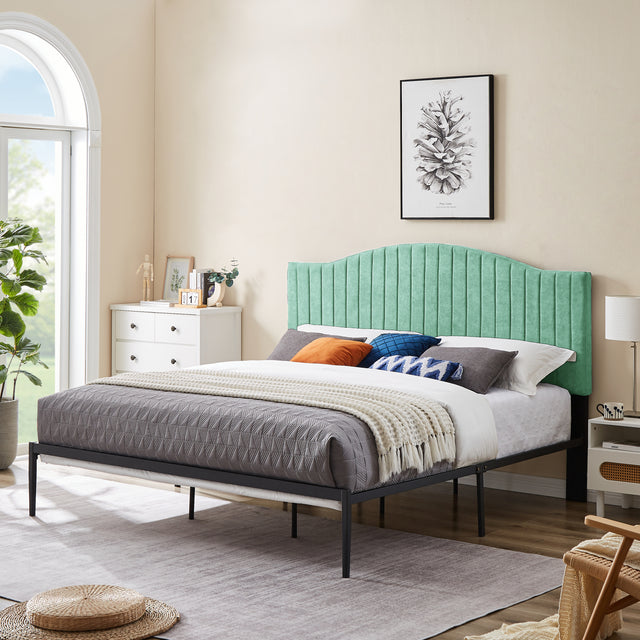 B111 King bed Beautiful line stripe cushion headboard  Strong iron frame with high temperature paint