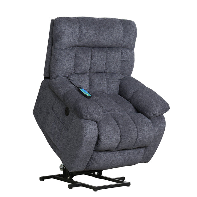 Electric lift recliner with heat therapy and massage, suitable for the elderly, heavy recliner, with modern padded arms and back, navy