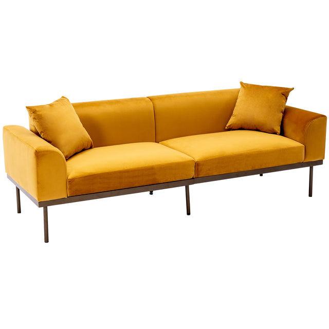 Modern Velvet Sofa with Metal Legs,Loveseat Sofa Couch with Two Pillows for Living Room and Bedroom, Mustard