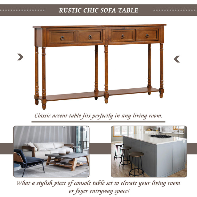 TREXM Console Table Sofa Table for Entryway with Drawers and Long Shelf Rectangular (Antique Walnut)