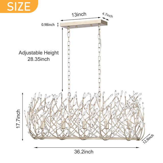 Transitional Crystal Chandelier Ceiling Light 5 lights  ，silver Pendant light Fixture for dining room, kitchen island, office, hotel, living room，Dimmable，UL listed，36W * 13L *46H