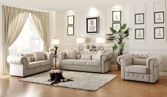 Luxurious Style 1pc Loveseat Beige Button-Tufted with 4 Pillows Fabric Upholstered Classic Look Living Room Furniture