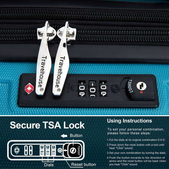 Expandable 3 Piece Luggage Sets ABS Lightweight Suitcase with Two Hooks, Spinner Wheels, TSA Lock, (20/24/28) Cyan