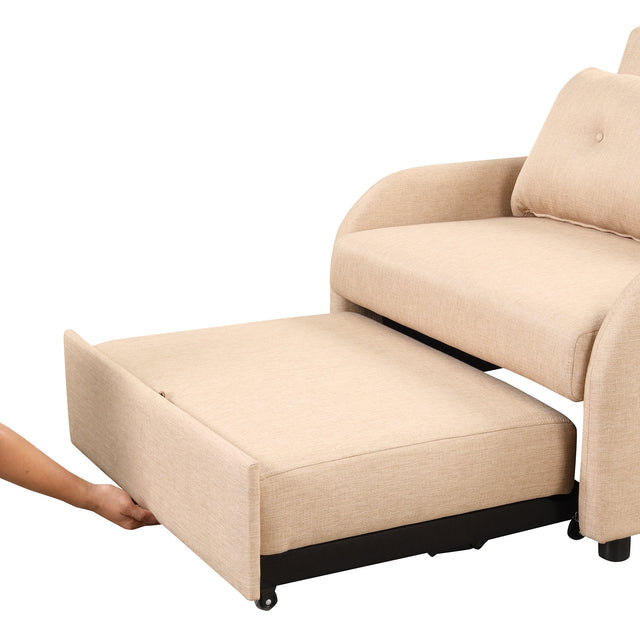 pull out sofa sleeper 3 in 1 with 2 wing table and usb charge for nap line fabric for living room recreation room Beige