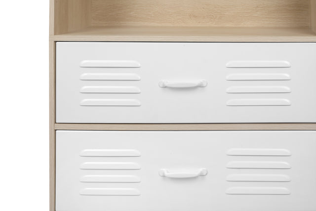 Storage Cabinet,Moline standard bookcase, 6-Shelf, Multipurpose Shelf Display Rack with Classic Tubes, Open Shelf, Industrial Bookshelf with 3 metal drawers, Space Saving