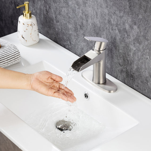 Waterfall Bathroom Faucet  Bathroom Faucet with Pop Up Drain Single Handle One Hole or Three Holes Vanity Faucet Farmhouse RV Bathroom Vessel Basin Faucet Deck Mount