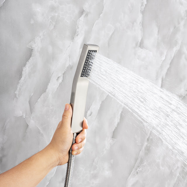 Rainfall 10 inch Shower System Bathroom Luxury Rain Mixer Silver Shower Combo Set Wall Mounted Shower Head Systems with High Pressure Head Hand Held Square Shower Head Polished Chrome Rough-in Valve