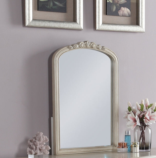 Bedroom Classic Vanity Set Wooden Carved Mirror Stool Drawers Antique White