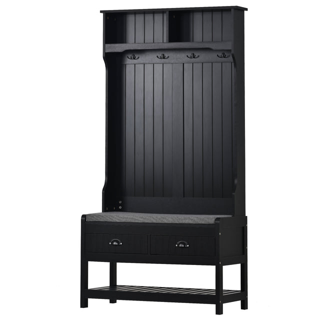 U-Can Hall Tree with 4 Hooks and Hinged Lid, Coat Hanger, Entryway Bench, Storage Bench, 3-in-1 Design, 69INCH, for Entrance, Hallway (Black)