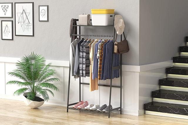Clothes Rack,Clothing Rack with Shelves,Freestanding Closet Organizer for Living Bedroom Room Kitchen Bathroom Entryway Office Storage Shelves Clothes Hanging Rack,CR-537 Black