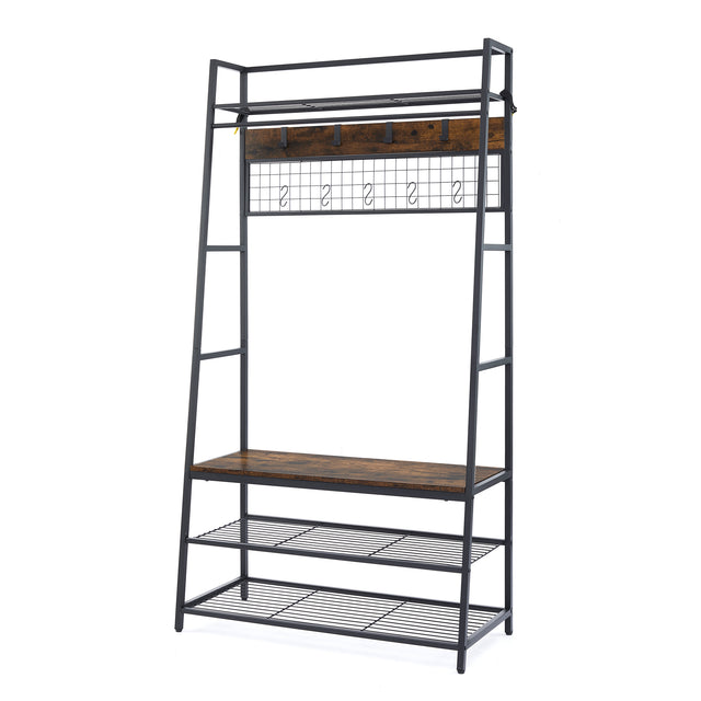 Coat Rack Entryway Organizer/ Hall Tree with Bench, Shoe Storage and Multiple Coat Hooks