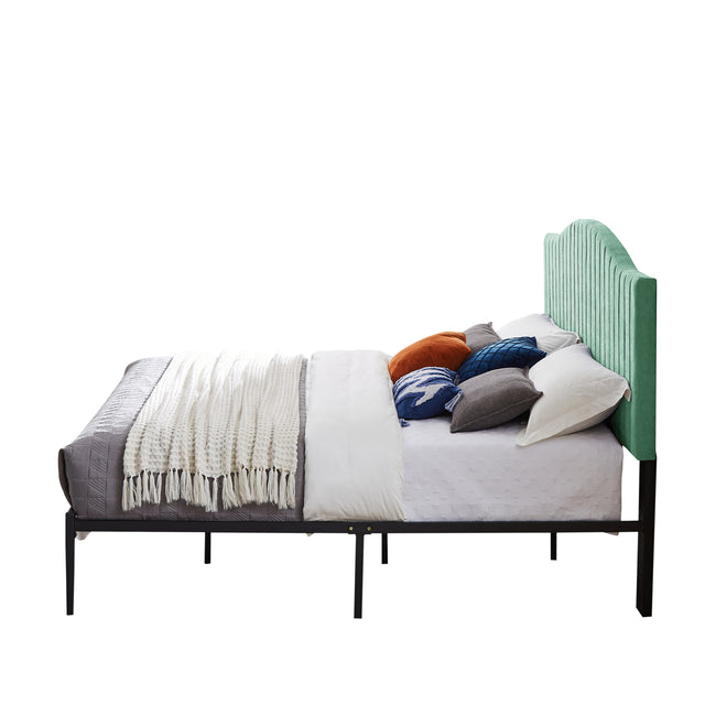 B111 King bed Beautiful line stripe cushion headboard  Strong iron frame with high temperature paint