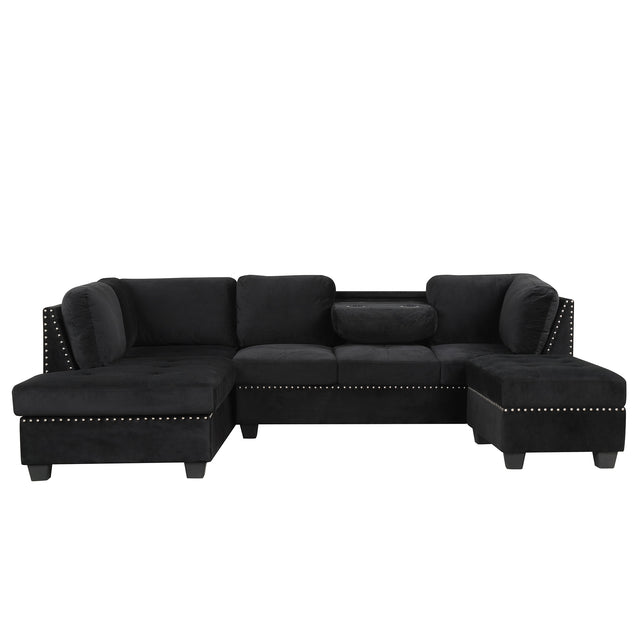 104.5" Reversible Sectional Sofa Space Saving with Storage Ottoman Rivet Ornament L-shape Couch for Small or Large Space Dorm Apartment,Black(旧SG000406AAA)