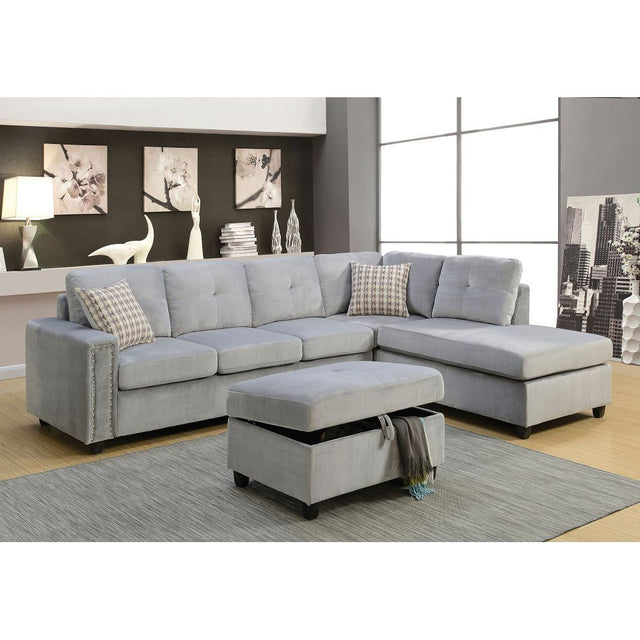 ACME Belville Sectional Sofa w/Pillows in Gray Velvet 52710