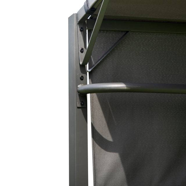 TOPMAX Outdoor 7Ft.Wx4.5Ft.L Iron Double Tiered Backyard Patio BBQ Grill Gazebo with Side Awning, Bar Counters and Hooks, Gray