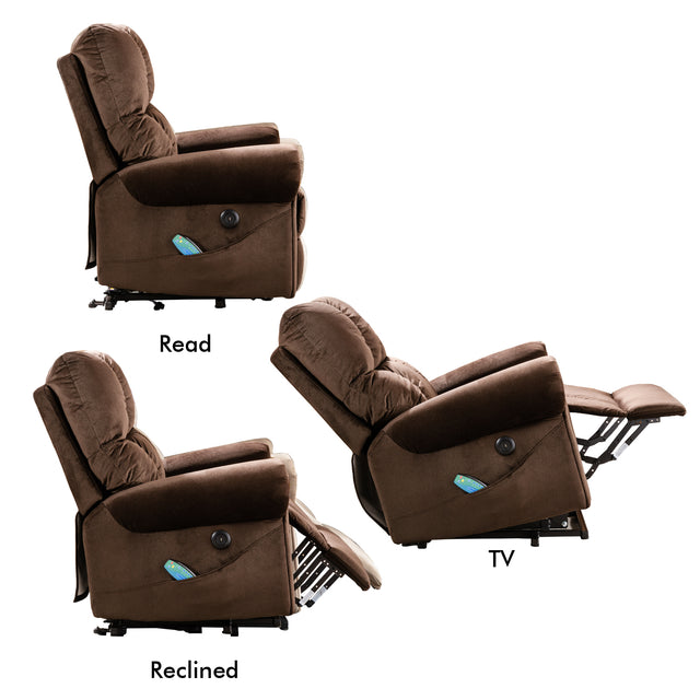 Electric lift recliner with heat therapy and massage, suitable for the elderly, heavy recliner, with modern padded arms and back, chocolate color