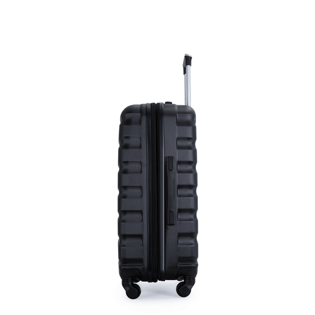 Expandable 3 Piece Luggage Sets ABS Lightweight Suitcase with Two Hooks, Spinner Wheels, TSA Lock, (20/24/28) Black