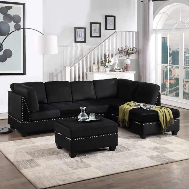 104.5" Reversible Sectional Sofa Space Saving with Storage Ottoman Rivet Ornament L-shape Couch for Small or Large Space Dorm Apartment,Black(旧SG000406AAA)