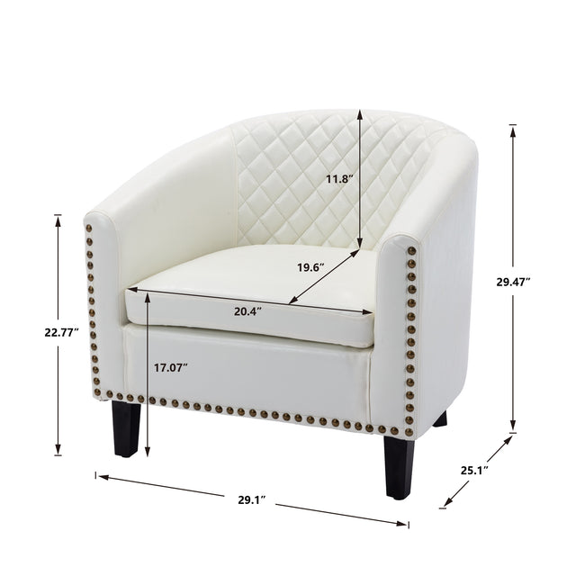 COOLMORE accent Barrel chair living room chair with nailheads and solid wood legs  white  pu leather