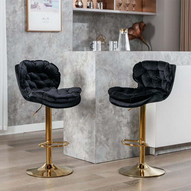 A&A Furniture,Swivel Bar Stools Set of 2, Velvet Counter Height Adjustable Barstools, Dining Bar Chairs Upholstered Modern Bar Stool for Kitchen Island, Cafe, Bar Counter, Dining Room（Black)