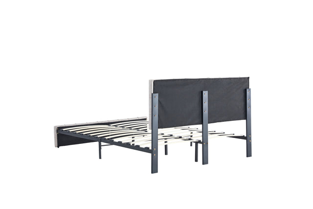 King Size Bed Frame Modern Upholstered Platform Bed Frame Lights and Height Adjustable Headboard, Square Stitched Button Tech cloth, No Box Spring Needed/Easy Assembly/Pack in 1-Box/Noise-Free (Beige)