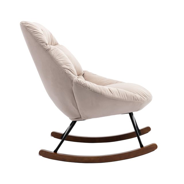 Tufted Upholstered Padded Seat Rocking Chair-Velvet Beige