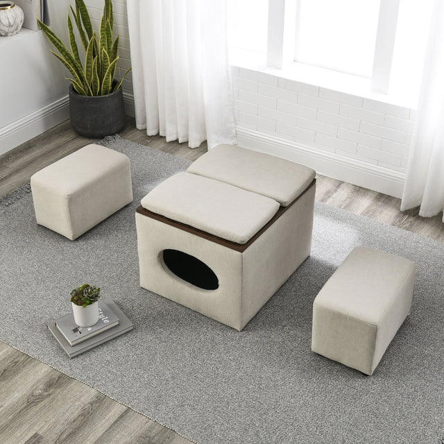[Video] Welike 25"W Modern design hollow storage ottoman, upholstery, coffee table, two small footstools, easy storage and wide use