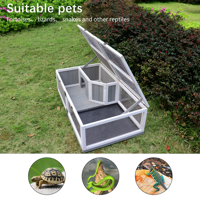 Tortoise Habitat Wooden Tortoise House w/Removable Waterproof Tray Indoor Turtle Enclosure for Small Animals Outdoor Wooden Reptile Cage