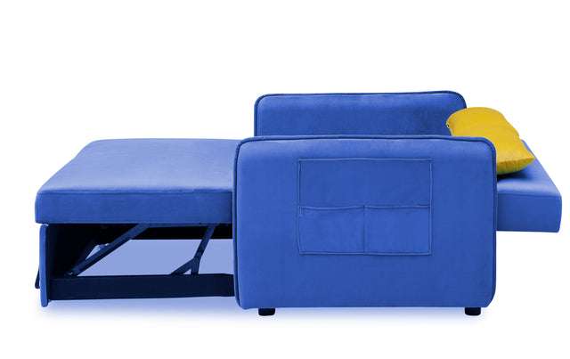 2120 Sofa Pull Out Bed Included Two Pillows 54" Blue Velvet Sofa for Small Spaces