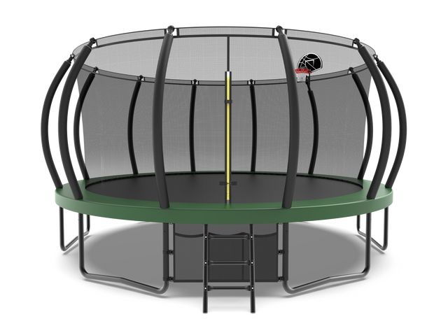 15FT Trampoline green for Kids and Adults Outdoor Trampoline with Enclosure Net, storage, Basketball Hoop