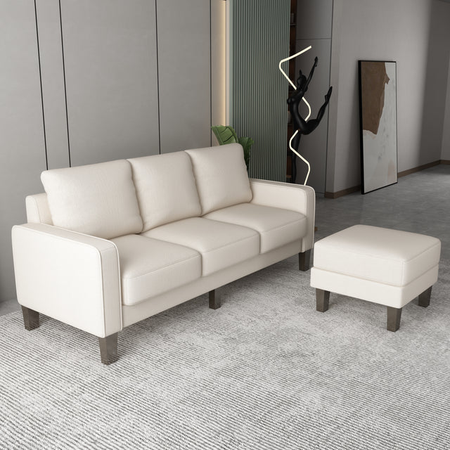 Modern Living Room Furniture L Shape Sofa with Ottoman in Beige Fabric