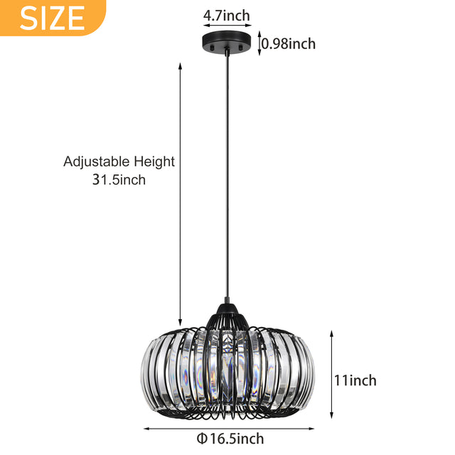 Modern Oblate Black Crystal Chandelier Fixture，Ceiling Pendant light for Living Room, Bedroom, Kitchen, Dining Room, Hallway，Adjustable Color Temperature，Dimmable，120V，E26，W16.5*L31.5