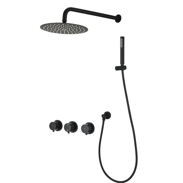 Contemporary matte black wall mounted bathroom shower set