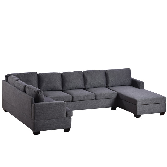 Ustyle Modern Large Upholstered  U-Shape Sectional Sofa, Extra Wide Chaise Lounge Couch,  Grey
