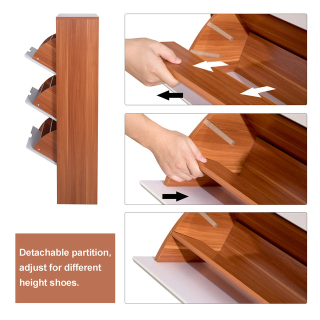 Shoe Cabinet with 3 Flip Drawers Wooden Shoe Cabinet Organizer with Adjustable Shelves Freestanding Shoe Rack Storage Cabinet for Entrance Hallway Living Room Bedroom