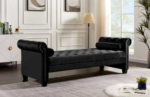 2038 Black Rectangular Large Sofa Stool