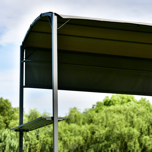 TOPMAX Outdoor 7Ft.Wx4.5Ft.L Iron Double Tiered Backyard Patio BBQ Grill Gazebo with Side Awning, Bar Counters and Hooks, Gray