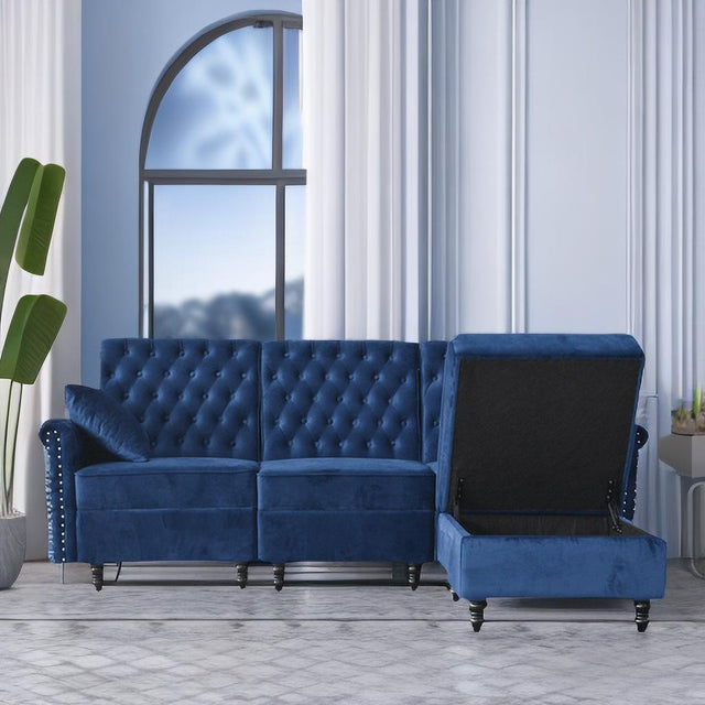 Redde Boo Blue Velvet Soft K/D Sofa And Stool With Storage, High Quality Classic Free Living  Room Sectional Fabirc Sofa