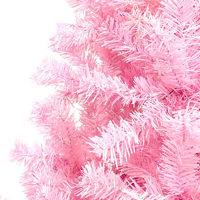 Pre-lit Artificial Christmas 2-Piece Set, Xmas Tree 5FT Pink Christmas Tree with 6 feet Garland X-mas