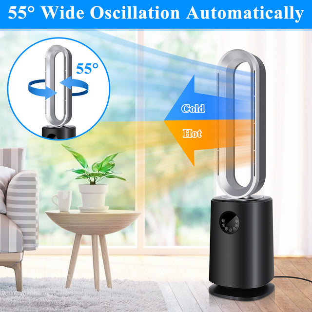 HealSmart 35-inch Space Heater Bladeless Tower Fan, Heater & Cooling Air Purifier, with Remote Control, Air Circulator Fan for Home Air Conditioner, black