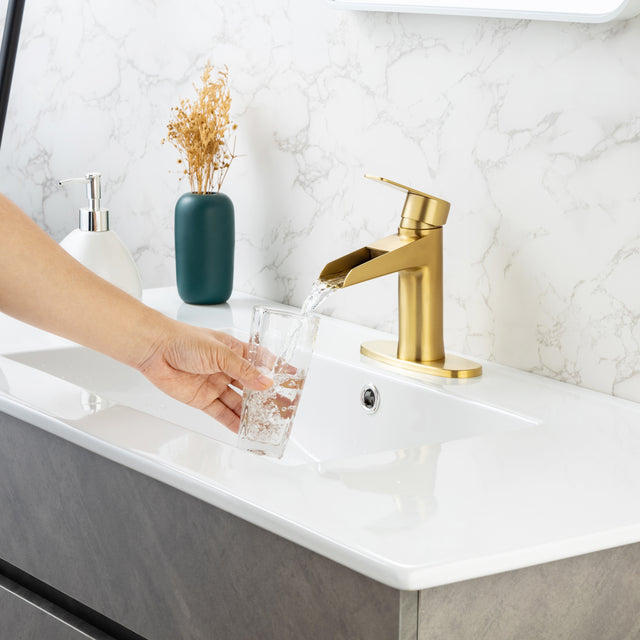 Waterfall Bathroom Faucet  Bathroom Faucet with Pop Up Drain Single Handle One Hole or Three Holes Vanity Faucet Farmhouse RV Bathroom Vessel Basin Faucet Deck Mount