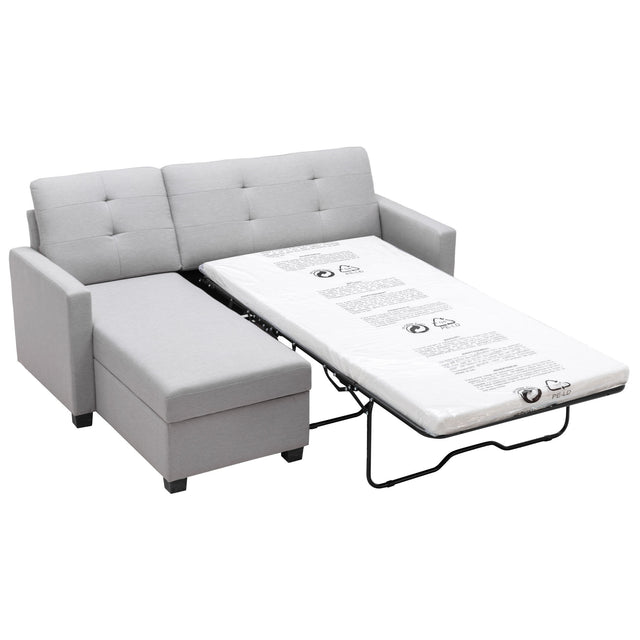 78.3" Convertible Sleeper Sofa Bed,Linen Pull Out Couch with Storage Chaise,Sleeper Counch with Memory Foam Mattress for  Small Space Living Room Bedroom Office,Light Gray