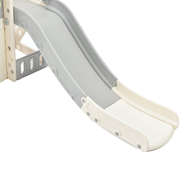 Kids Slide Playset Structure 9 in 1, Freestanding Castle Climbing Crawling Playhouse with Slide, Arch Tunnel, Ring Toss, Realistic Bus Model and Basketball Hoop, Toy Storage Organizer for Toddlers