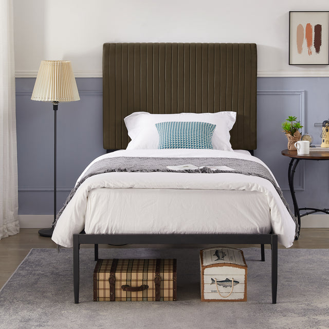 B110 Twin bed Beautiful line stripe cushion headboard  Strong iron frame with high temperature paint