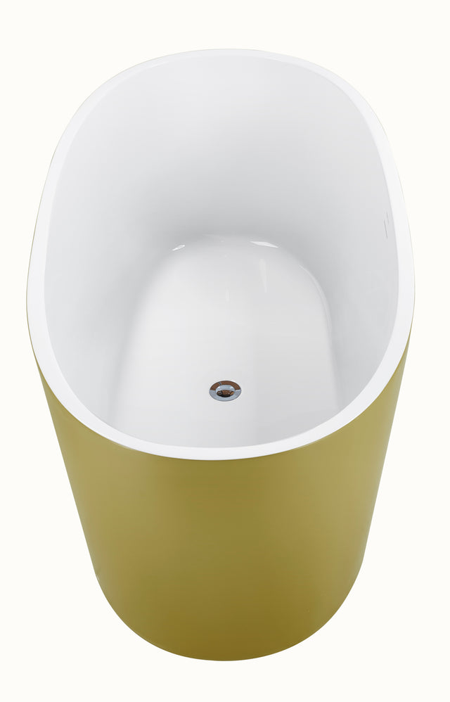 63" 100% Acrylic Freestanding Bathtub，Contemporary Soaking Tub，White inside and gold outside